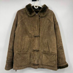 Gallery Leather Coat Womens M Used Brown Faux Fur Lining and Collar